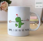 Cute Dinosaur Mug, I Love You This Much Funny Mug For Husband/ Wife, Boyfriend/ Girlfriend, Valentine Day Gift For Him/ Her