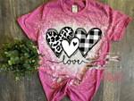 Love Leopard Plaid Bleached Tshirt For him, her, boyfriend, girlfriend, wife, husband Valentines Day Gift