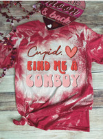 Cupid Find Me A Cowboy Western Bleached Tshirt For him, her, boyfriend, girlfriend, wife, husband Valentines Day Gift
