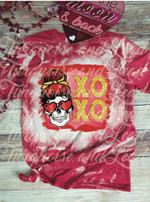 XOXO Messy Bun Skull Bleached Tshirt For him, her, boyfriend, girlfriend, wife, husband Valentines Day Gift