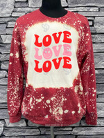 Love Love Love with Happy Face Bleached Sweatshirt For him, her, boyfriend, girlfriend, wife, husband Valentines Day Gift