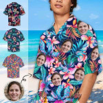 Valentines day gifts Custom Face Colorful Flowers Men's Hawaiian Shirt, Made In USA Valentines Day Gift