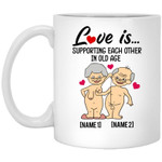 The Old Couple Love Is Supporting Each Other In Old Age Funny Coffee Mug For Him, Her, Husband, Wife, Boyfriend, Girlfriend Valentines Day Gift