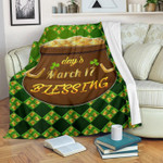 Saint Patrick's Day Fleece Blanket Mar 17 Blessing Pot Of Gold Coins Fleece Blanket