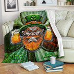 Saint Patrick's Day Fleece Blanket Leprechauns Beers Shamrock Spiral Green White Fleece Blanket