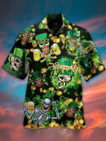 Irish Skull St Patricks Day Hawaiian Shirt, Button Up Shirt For Men