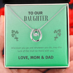 St Patrick's Day To Our Daughter Necklace, Love Mom & Dad, Luck of the Irish, St Patricks Day Gift for Women, Shamrock Message Card