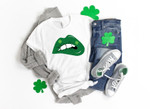 Lips With Shamrock Shirt, St Patricks Day Shirt, Irish Gifts, Clover Shirt, Shamrock Shirt, Leopard Shamrock