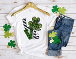 LOVE Patrick Day Leaf Clover Shirt, St Patricks Day Shirt, Irish Gifts, Clover Shirt, Shamrock Shirt, Leopard Shamrock