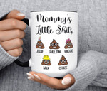 Personalized Mothers Day Mug, Gift For Mom From Daughter Son, Mommy's Little Shits Poop Emoji Mug
