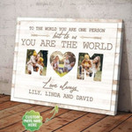 Personalized Mothers Day Canvas, Gift For Mom From Daughter&Son, Mom You Are The World Canvas