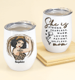 Personalized Mothers Day Tumbler, Gift For Mom From Daughter&Son, She Is Strong Fearless Warm Loving Patient Selfless MomWine Tumbler