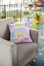 Personalized Mothers Day Pillow, Gift For Mom From Daughters Sons, Happy Mother Rainbow Throw Pillow