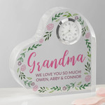 Grandma Personalized Colored Heart Clock, Mother's Day Gifts, Keepsakes for Grandma, Custom Grandma Gifts