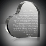 A Letter To Mom Personalized Heart Sculpture, Crystal Heart, Keepsake Gift For Mother From Daughter/Son, Mother's Day Gift