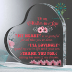 Mothers Day Gift, Custom Engraved Crystal Heart for Mother In Law From Daughter/Son, My Heart Is So Grateful For All That You Ve Done