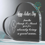 Mothers Day Gift, Custom Engraved Crystal Heart for Mom From Daughter/Son, Thank You For Already Being A Great Mum