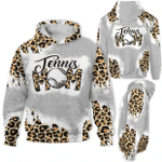 Mothers Day Bleached Hoodie, Gift For Mom From Daughter Son, Tennis Mom Leopard Hoodie