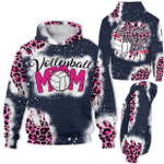 Mothers Day Bleached Hoodie, Gift For Mom From Daughter Son, Volleyball Mom Leopard Hoodie