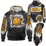 Mothers Day Bleached Hoodie, Gift For Mom From Daughter Son, Baseball Mom Leopard Hoodie