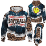 Mothers Day Bleached Hoodie, Gift For Mom From Daughter Son, Softball Mom Game Day Leopard Hoodie