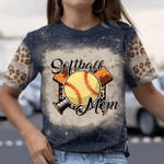 Mothers Day Bleached Tshirt, Gift For Mom From Daughter Son, Softball Mom Leopard Tshirt