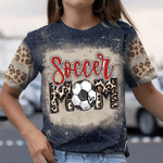Mothers Day Bleached Tshirt, Gift For Mom From Daughter Son, Soccer Mom Leopard Tshirt