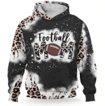 Mothers Day Bleached Hoodie, Gift For Mom From Daughter Son,Football Mom Leopard Hoodie