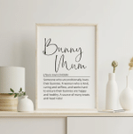 Personalized Mothers Day Poster, Gift For Mom From Daughter Son, Bunny Mum Definition Poster