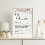Personalized Mothers Day Poster, Gift For Mom From Daughter Son, Mum Definition Poster