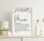 Personalized Mothers Day Poster, Gift For Mom From Daughter Son, Mum Definition with Flowers Poster