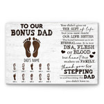 Personalized Fathers Day Canvas, Gift For Bonus Dad From Daughter Son, Our Bonus Dad Heart Makes Us Family Canvas