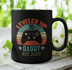 Fathers Day Mug, Gift For Dad From Daughter & Son, Leveled Up To Daddy Est. 2022 Black Mug