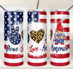 4th of July Peace Love America Gnome Tumbler, Fourth Of July, Independence Day Skinny Tumbler