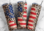 Leopard American Flag Tumbler, Fourth Of July, Independence Day Skinny Tumbler