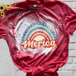 Merica Rainbow Tee, Fourth Of July, Independence Day Bleached Tshirt