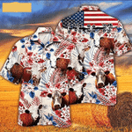 4th Of July Hereford Cow American Flag Floral Tropical Hawaiian Shirt