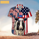 4th Of July Funny American Cow Wearing Glasses And Hat Hawaiian Shirt