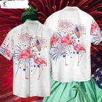 Flamingo Fireworks Happy 4th of July US Independence Day Hawaiian Shirt