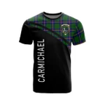 Scottish Carmichael Clan Badge Tartan T-Shirt Curve Style - BN