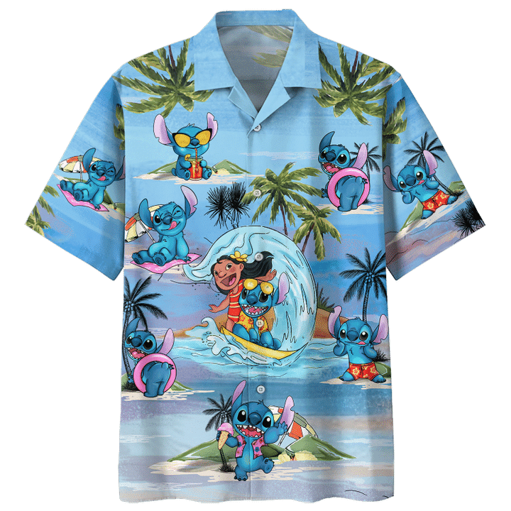 HOT Lilo and Stitch Surfing Short Sleeve Hawaiian Shirt2