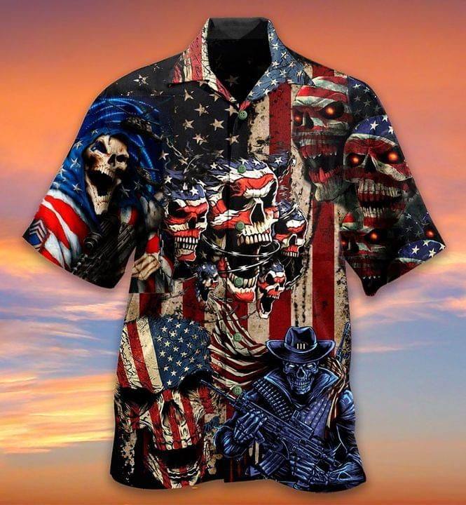 HOT American Flag Skeleton Short Sleeve Hawaiian Shirt2