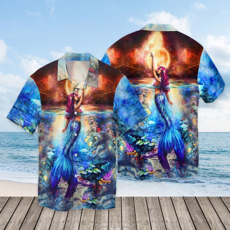 HOT Mermaid With Ocean Beautiful Short Sleeve Hawaiian Shirt1