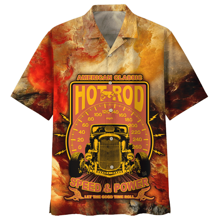 HOT American classic hot rod speed and power let the good time roll Short Sleeve Hawaiian Shirt2