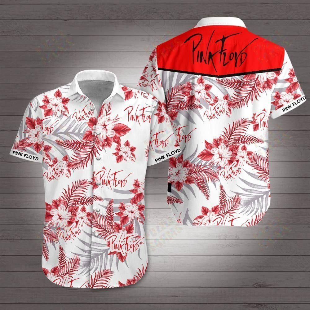 HOT Pink Floyd hibiscus white red Short Sleeve Hawaiian Shirt2