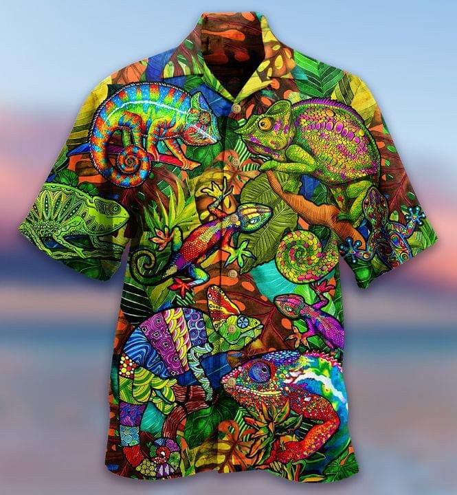 HOT Chameleon Tropical Flowers Short Sleeve Hawaiian Shirt2