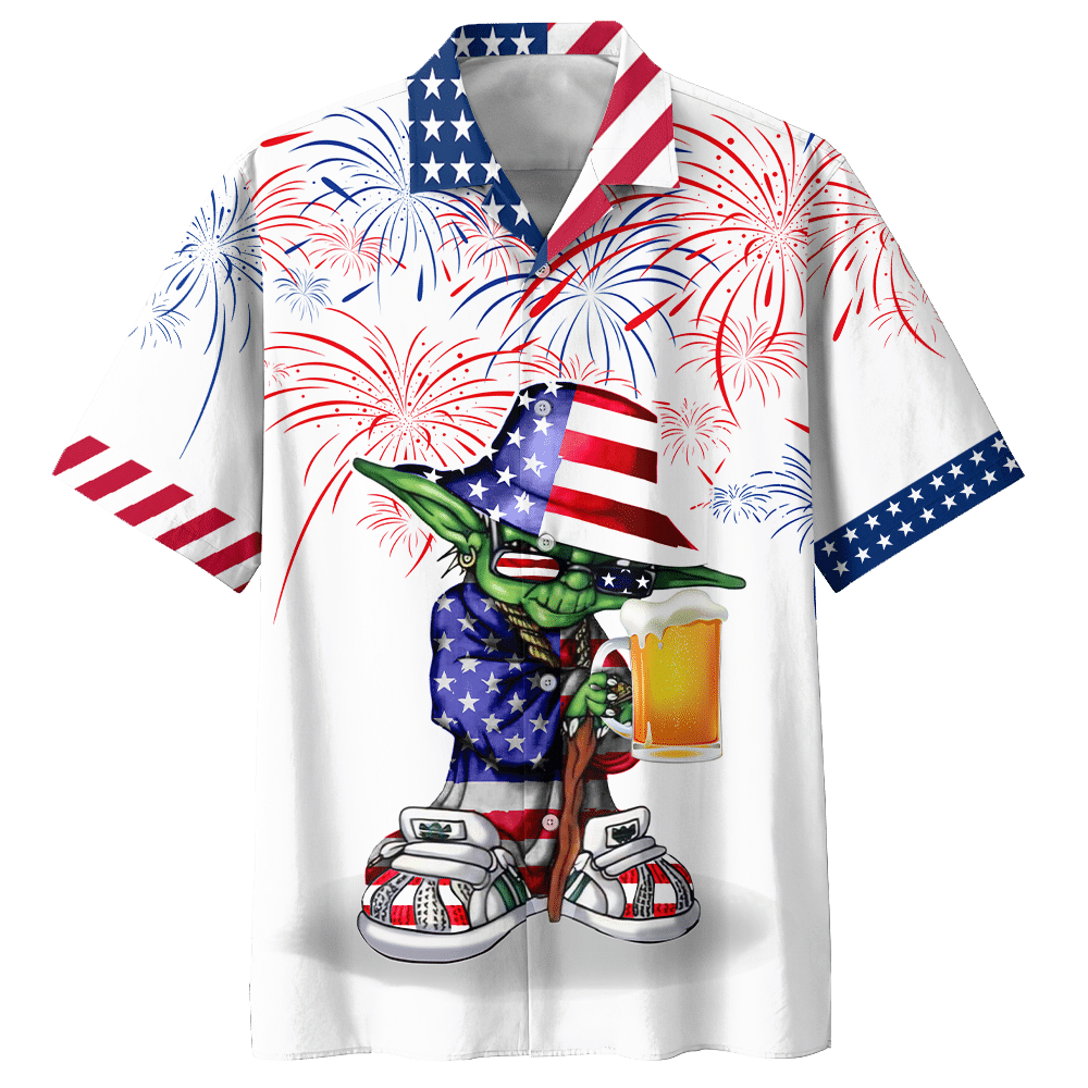 HOT Independence Day Star Wars Yoda With Beer Short Sleeve Hawaiian Shirt2
