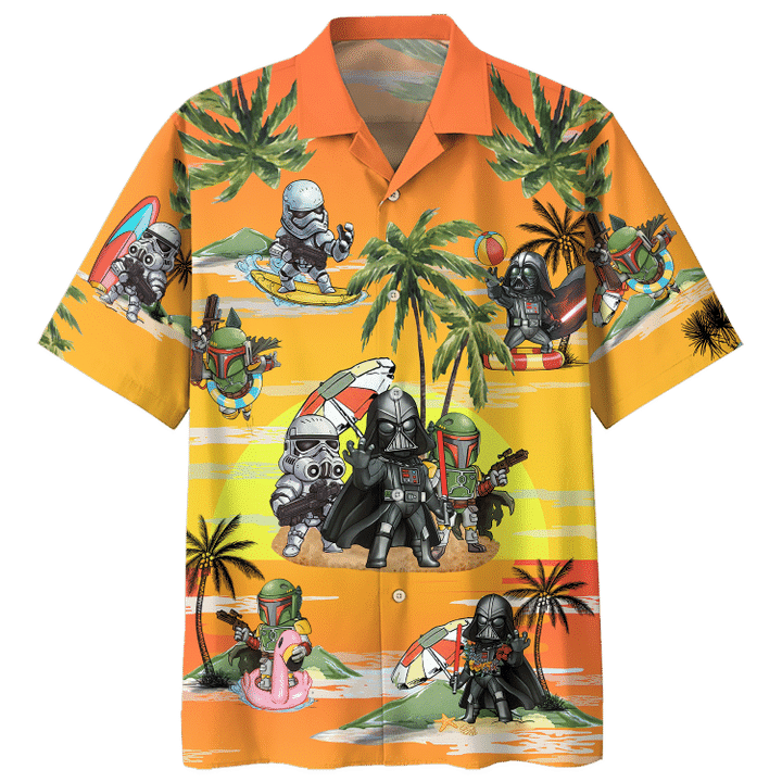 NEW Darth Vader Summer Time Orange Short Sleeve Hawaii Shirt2
