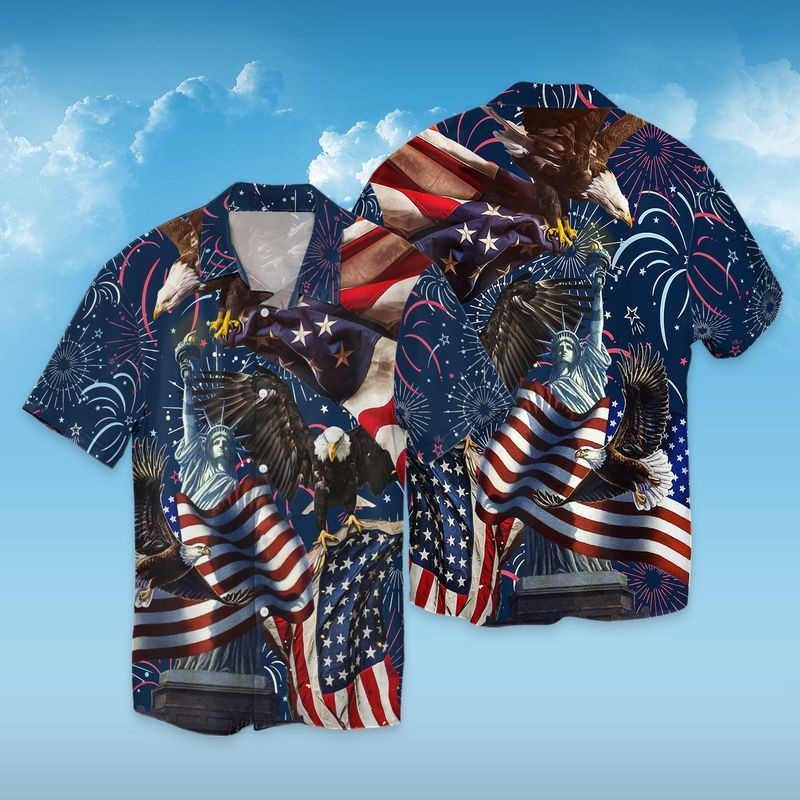 NEW 4th Of July Independence Day American Eagle Statue of Liberty Short Sleeve Hawaii Shirt1