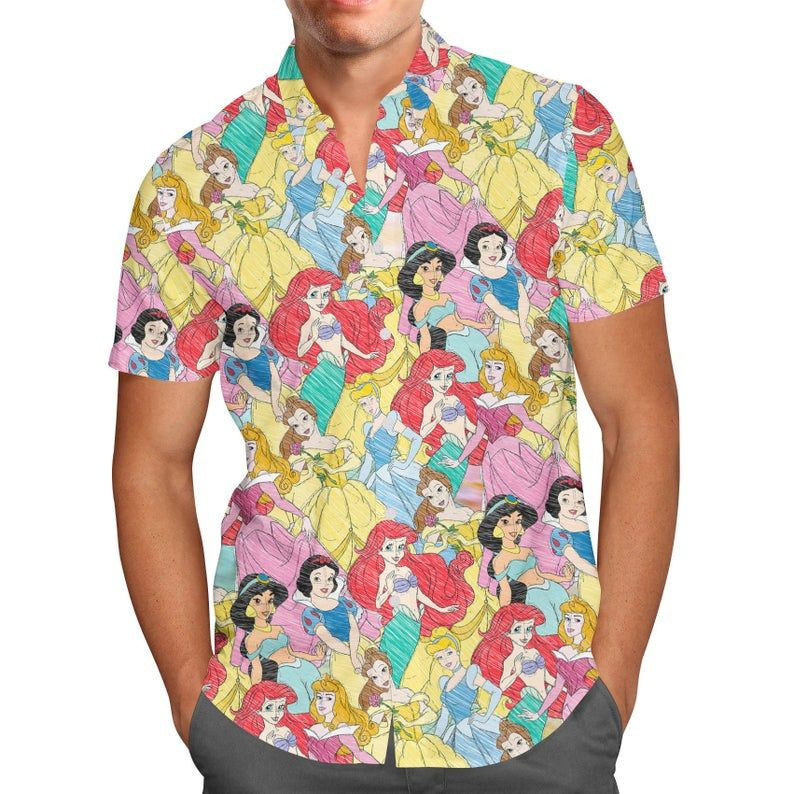 NEW Princess Sketches Disney Short Sleeve Hawaii Shirt1